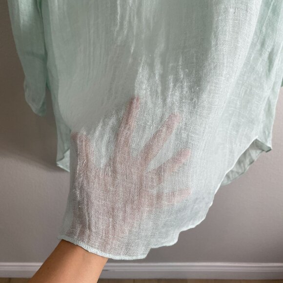 Eileen Fisher Womens Medium Mandarin Collar Tunic Top Organic Linen Aurora - Picture 15 of 15